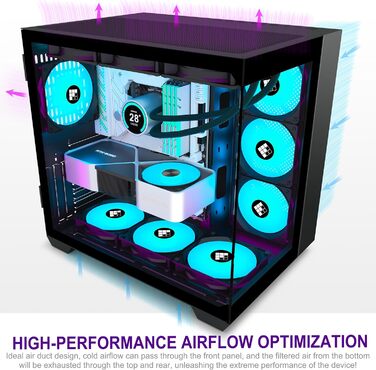 Ігровий корпус FOIFKIN F600 ATX Mid-Tower, 6 ARGB PWM вентиляторів, 270° панорамне скло, USB Type-C, чорний