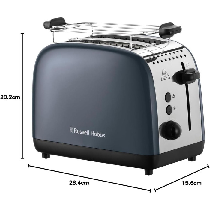 Тостер Russell Hobbs Colours Plus Edelstahl на 2 тости, сірий. З широкими слотами, підставкою для булочок, 6 режимів підсмажування, розморожуванням, функцією Lift & Look, 1600 Вт