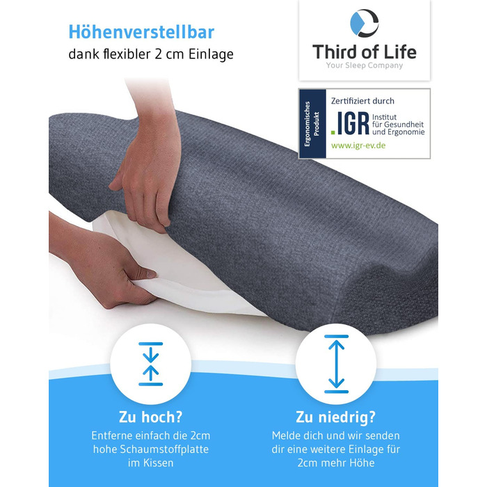 Подушка для шиї MATAR Quickdry: ортопедична піна Memory Foam, швидковисихаючий чохол, для сну на боку та спині, антрацит