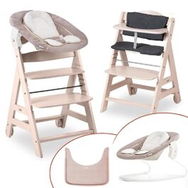 Високий стільчик для годування Hauck Beta+ Newborn Set - комплект для новонароджених, від народження з 2-в-1 функцією гойдалки, подушкою для сидіння та підносом для їжі (Whitewashed)