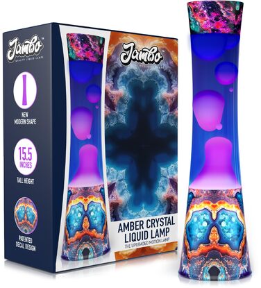 Рідка лампа-нічник Jambo Amber Crystal Decal Liquid Motion Lamp з ефектом бурління (фіолетова рідина, жовтий віск), 39 см