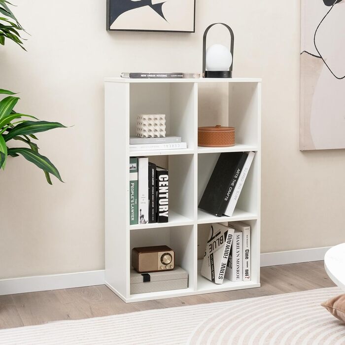 Книжкова шафа COSTWAY з 3 дверцятами і 6 полицями, біла, 60x29x90 см, стелаж для вітальні, спальні, офісу