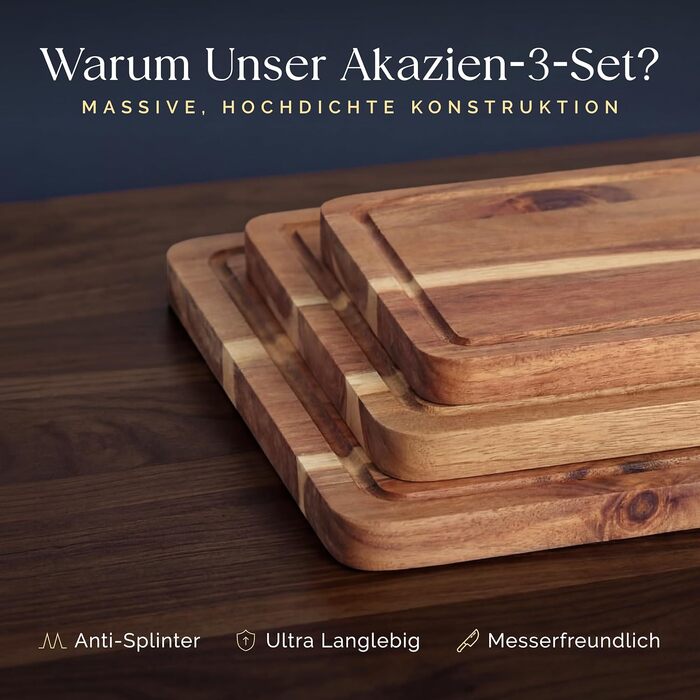 Набір дощок для нарізання Deer & Oak з акації, 3 шт., зі стійкою та олією 250 мл, сертифіковані FSC, для кухні