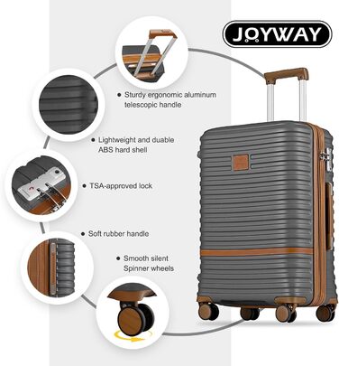 Набір валіз для подорожей Joyway 7 предметів, жорстка оболонка, з косметичкою, 4 колесами та TSA-замком, білий (Сірий/Коричневий)