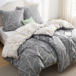 Комплект постільної білизни BEDSURE з мікрофібри, 4 предмети (135x200 см), сірий з гілками — 2 наволочки 80x80 см