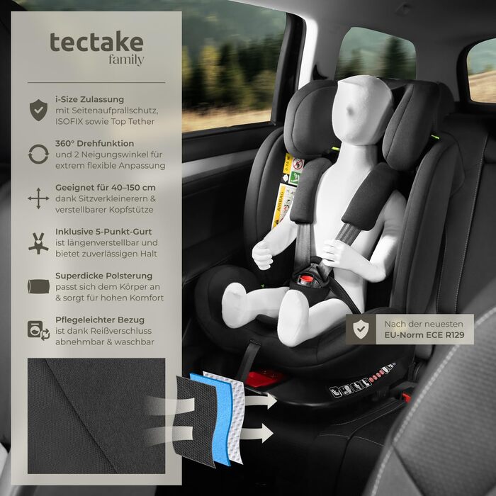 Дитяче автокрісло tectake® поворотне на 360°, i-Size, кріплення ISOFIX, до 150 см