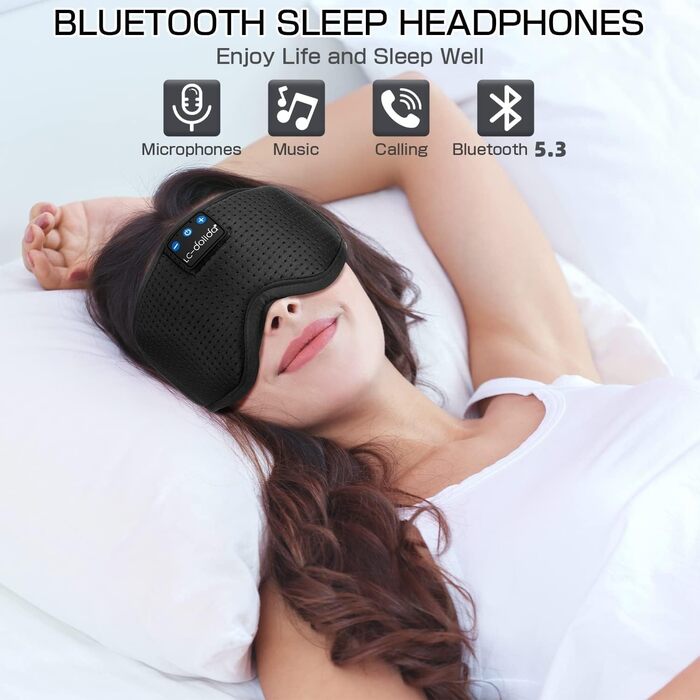LC-dolida Маска для сну з Bluetooth-навушниками V5.4, м'яка бавовняна пов'язка на очі з мікрофоном для подорожей, йоги, медитації, для жінок і чоловіків, прана, синя
