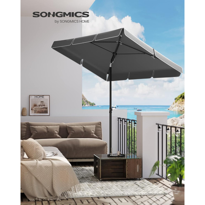 Сонячна парасоля SONGMICS 200x125 см, UPF 50+, регульована висота, двосторонній нахил 30°, для балкона, саду, з чохлом, без підставки, сіра