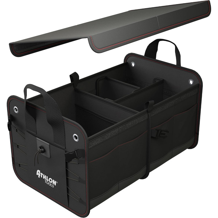Органайзер у багажник ATHLON TOOLS Premium з кришкою, 60 літрів, чорний з червоним прошиттям