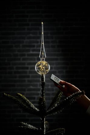 Світлодіодна верхівка на ялинку Lumix, прозоре скло, тепле біле світло, ручна робота, 29 см, новорічна прикраса, вироблено в Німеччині