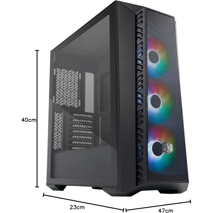 Корпус для ПК Cooler Master MasterBox 520 Mesh, Mid-Tower ATX, 3 встановлених вентилятори, сітчаста передня панель, скляна бічна стінка, ARGB-контролер, чорний