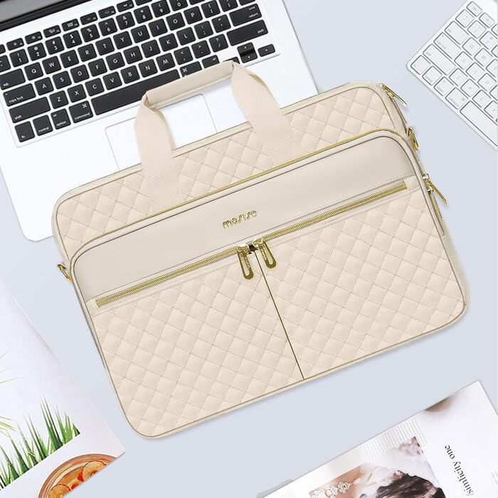 Жіноча сумка для ноутбука MOSISO Puffy 13.3 дюйма, м'яка сумка-шолдер бежевого кольору