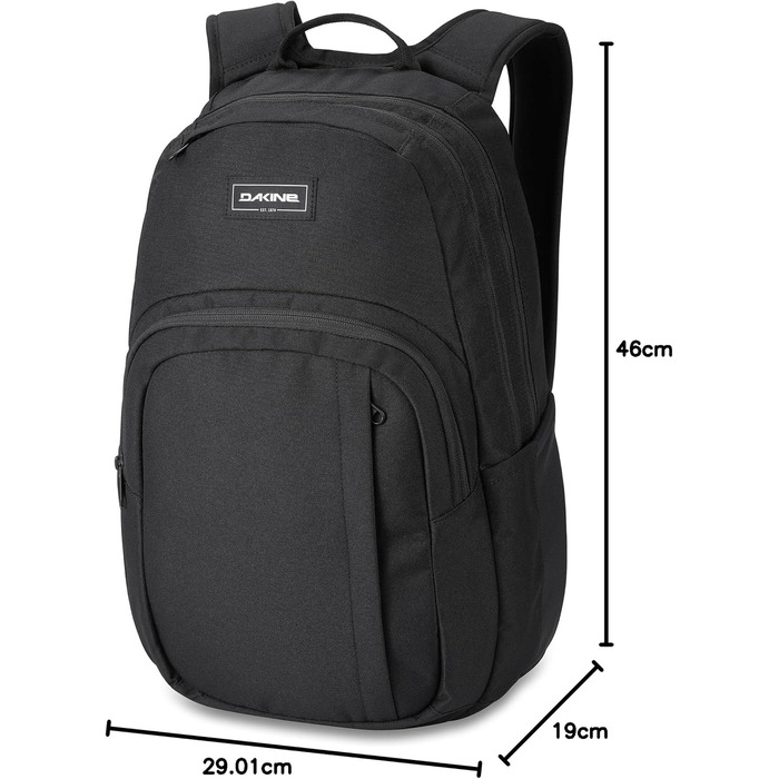 Унісекс рюкзак Dakine Campus 25L для школи, подорожей та ноутбука, водовідштовхуючий, чорний