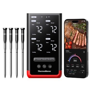 ThermoMaven P2: Розумний термометр для м'яса з Bluetooth 5.3, 6 датчиками, Wi-Fi моніторингом, IPX8 водонепроникність, для гриля, духовки, кухні, фритюрниці (4 зонди)