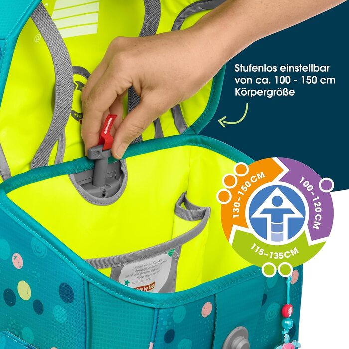 Шкільний рюкзак Step by Step Cloud Turtle Josie, 5-предметний набір, ергономічний ранцевий рюкзак з рефлекторами та поясом, для 1 класу, 19л, бірюзовий