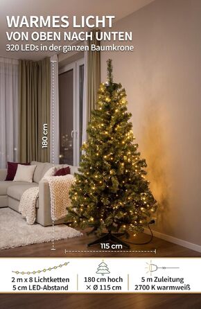 Штучна ялинка 4smile з LED-підсвіткою, 150-180 см, різдвяне дерево з гірлядою