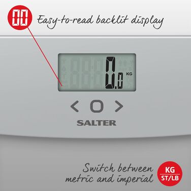 Ультратонкі електронні ваги Salter 9182 для аналізу складу тіла: визначення жиру, м’язової та кісткової маси, води, BMI, LCD-дисплей, 8 користувачів, атлетичний режим, скло, до 150 кг