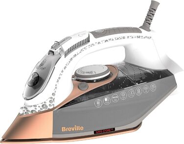 Парова праска Breville DiamondXpress 2800 Вт з багатонаправленою діамантово-керамічною підошвою, резервуаром для води 400 мл, біло-рожева [VIN420X]