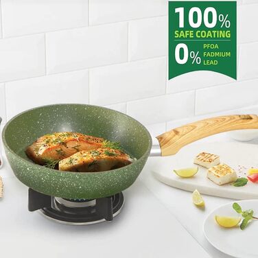 Набір каструль Kitchen Academy з індукційним дном, 12 предметів, зелений граніт, антипригарне покриття, без PFOA і PFOS