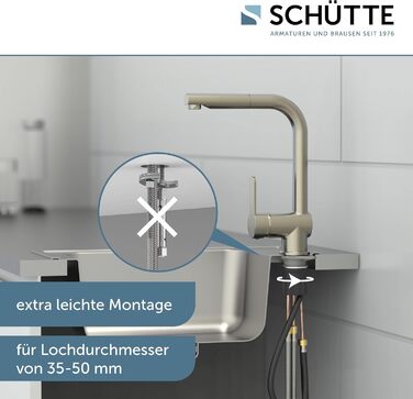 Змішувач кухонний SCHÜTTE LONDON з висувним душем, поворотний на 360°, нержавіюча сталь, висота 29.8 см
