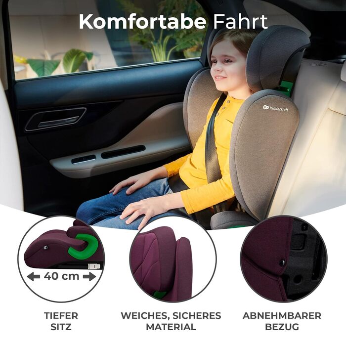 Дитяче автокрісло Kinderkraft JUNIOR FIX2 I-SIZE 15-36 кг, Isofix, група 2/3, 100-150 см, регульована спинка та підголівник, підвищена безпека, бордо