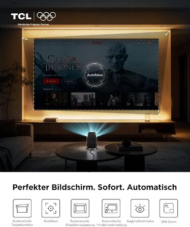 TCL C1 Smart Mini Beamer 4K: Проектор з Google TV, Netflix, Wi-Fi, Bluetooth, Автофокус, Keystone, Dolby Audio 8W