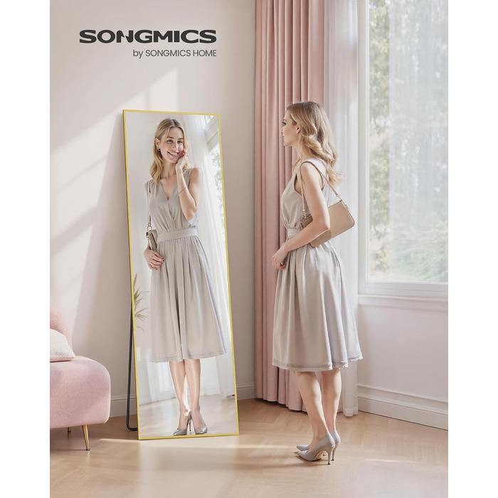 Дзеркало в повний зріст SONGMICS 160x50 см, алюмінієва рама, скло, прямокутне, блідо-золоте - LFM050BD01