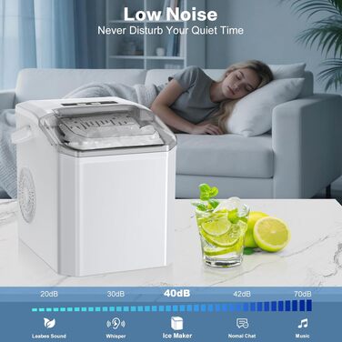 Льодогенератор Ice Cube Maker 12 кг/24 год, білий - швидке виробництво льоду (6-8 хв), 2 розміри кубиків льоду, самоочищення для дому, офісу, бару