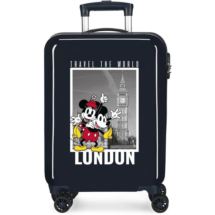Дитячий чемодан Disney Mickey & Minnie London, синій, ABS, 38x55x20 см, 34 л, 2 кг, 4 колеса, ручна поклажа, кодовий замок