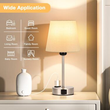 Настільна лампа Kakanuo з торшером, 2 шт. з USB зарядкою, LED, для спальні, вітальні, дитячої кімнати, офісу (сірий)