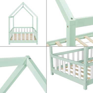 Дитяче ліжко-хаус Sisimiut 90x200 см з бортиками, підліжковим каркасом, з масиву сосни, світло-сіре/біле, [en.casa]