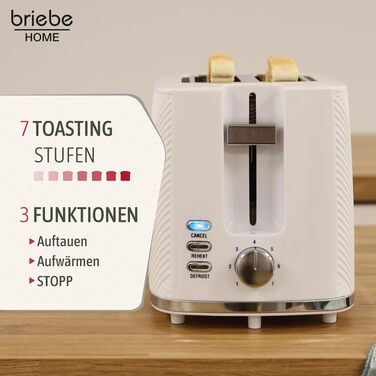 Тостер Briebe Elegance Brotor, 2 відділення, 7 режимів підсмажування, білий - електричний тостер з підігрівом та функцією скасування