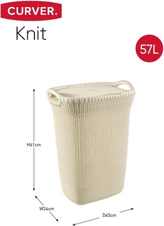Кошик для білизни Curver KNIT 57 л, 45.2x34.1x61.4 см, білий Oasis, пластик