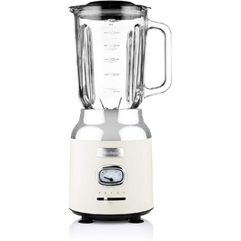 Стаціонарний блендер Westinghouse Retro 1.5 л, скляна чаша, 600 Вт, 3 швидкості, пульс, 6-лопатевий ніж, нержавіюча сталь, BPA Free, білий