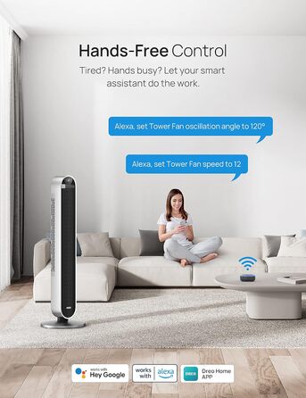 Dreo Smart Тихий турбовентилятор з пультом, 106 см, 25 дБ, 120° обертання, 12 швидкостей, 4 режими, таймер 12 годин, для спальні, Pilot Max S