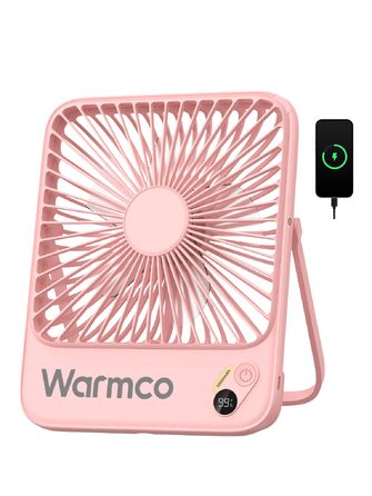 Вентилятор акумуляторний Warmco 10000mAh 21 см, рожевий: для офісу, подорожей, кемпінгу - до 24 годин роботи, тихий, з цифровим дисплеєм