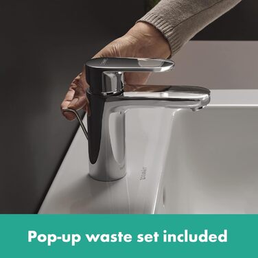 Змішувач для ванної кімнати Hansgrohe Vernis Blend з подовженим виливом 100 мм та системою зняття кришки, економічний (EcoSmart), хром