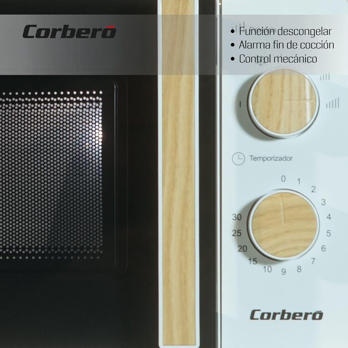Мікрохвильова піч Corberó CMICG270WOODW, 20 л, 700 Вт, механічне керування, 5 рівнів потужності, чорна