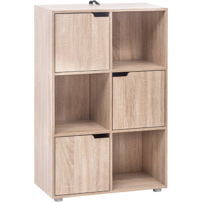 Книжкова шафа WOLTU з 3 дверцятами та 6 полицями, дуб, 29x91x59,6 см, офісний стелаж-роздільник