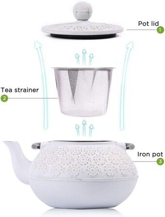 Чайник Webao з чавуну з ситечком, японський, 800 мл, для 4 чашок, білий Sakura