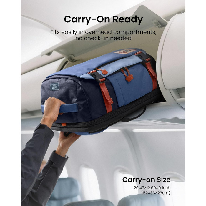 Дорожній рюкзак tomtoc 28L/40L для подорожей та літака, TSA-сумісний рюкзак для ручної поклажі (Coastal Blue-ripstop)