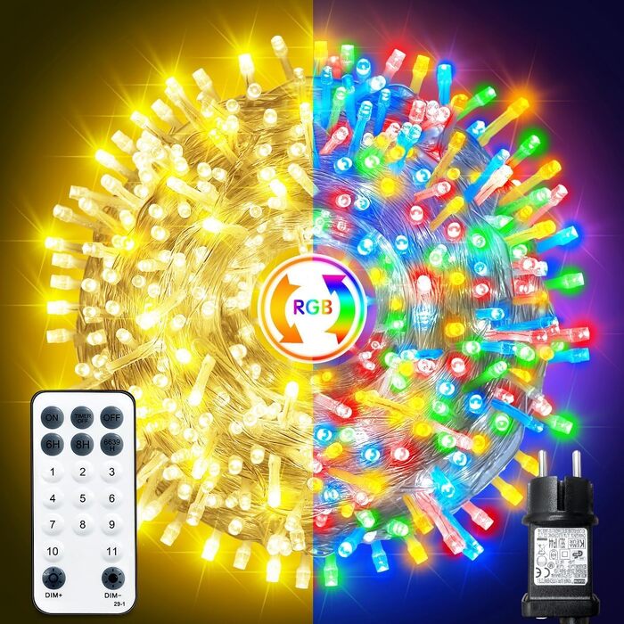 Світлодіодна гірлянда для вулиці 35м, 300 LED вогників для новорічної ялинки та декору (теплий білий/кольорова)