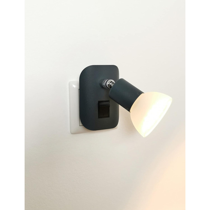 Trango 11-045 LED нічник з матовим антрацитовим корпусом і скляним абажуром, настінна лампа з GU10 LED 3000K теплий білий, з вимикачем, для читання та кухні, чорний матовий
