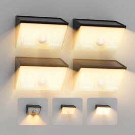 Комплект сонячних настінних світильників Smiling Shark WL-06 (4 шт), LED-лампи з датчиком руху 120°, 4 режими роботи, водонепроникні IP65 для саду, тераси та паркану, тепле біле світло