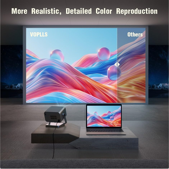 Smart-проектор VOPLLS 4K Mini Beamer з автофокусом та автокоррекцією трапеції, 700 ANSI люмен, Full HD 1080P, WiFi 6, Bluetooth, портативний домашній кінотеатр для смартфонів (Сріблястий)