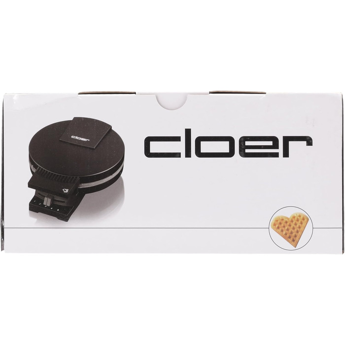 Електрична вафельниця Cloer 180 Вт, 930 Вт, для серцевидних вафель 16 см, метал, чорна, важкі антипригарні пластини, світловий і звуковий сигнал про готовність