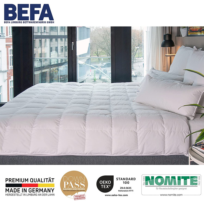 Літня пухова ковдра BEFA NATUR 155x220 см, 90% пуху, 10% пера, для алергіків, Німеччина, сертифікат Öko-Tex 100, Downpass, комплект 2 шт.