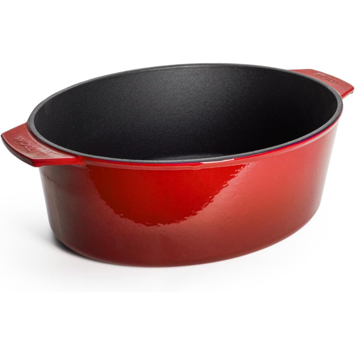 Чавунна жаровня Woll з кришкою та силіконовими ручками, 34x26 см, 7,5 л, для всіх типів плит, індукційна, духовка до 250°C, червона