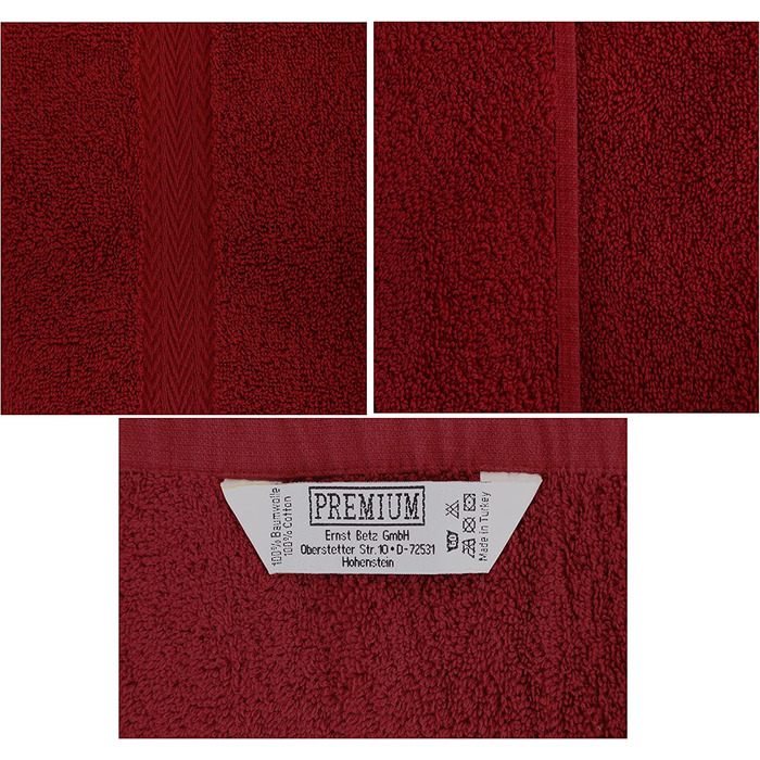 Комплект рушників Betz PREMIUM 10 шт. – 100% бавовна, темно-червоний і бірюзовий: 2 банних, 4 для рук, 2 гостьових, 2 рукавички для вмивання