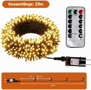Світлодіодна гірлянда для ялинки та вулиці 500 LED, 20м, теплий білий колір, водонепроникна з таймером та 8 режимами освітлення, зелений кабель